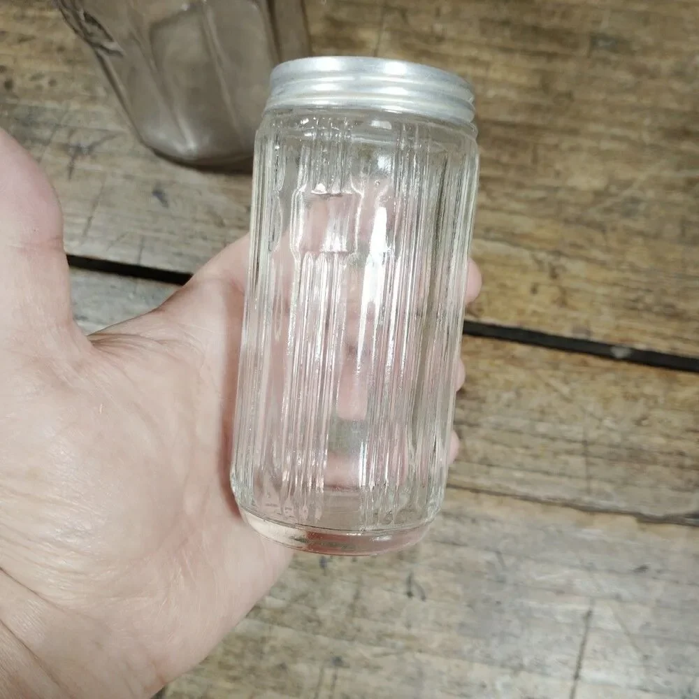 Vintage Hoosier Cabinet Clear Glass Panel Design COFFEE Embossed Jar Spice Lid